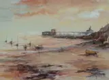Swansea with moored boats at sunset by Valerie Ganz, watercolour, sold Apr 2024