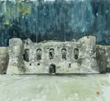 Beaumaris Castle, North Gatehouse by Tom Jones, mixed media, sold Apr 2024
