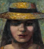 The Straw Hat by John Bowen, oil on board, sold Apr 2024