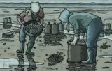 Cockle Pickers by Alan Williams, acrylic, sold Apr 2024