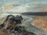 Three Cliffs - Gower Peninsula by Peter Kettle, mixed media on canvas, sold Apr 2024