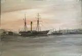 A Panorama of Chatham Docks with numerous ships at anchor by Harry Price, 1887, watercolour and gouache, sold Apr 2025