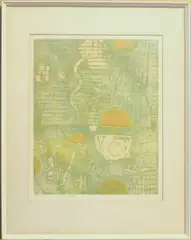 Orange and lime abstracts screenprint by Mati Basis, screenprint, offered Mar 2025
