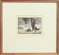 A Winter Morning by George Soper, woodcut, sold Mar 2025