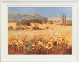Sunflower fields by Allan Morgan, oil on canvas, sold Mar 2025