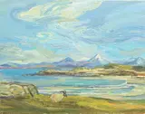 A sheep in a Scottish coastal by Rita Smith, oil on canvas, sold Feb 2025