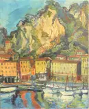 Mediterranean harbour scene by Rita Smith, oil on canvas, sold Feb 2025