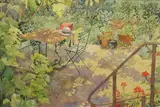 Sun dappled patio by Annie Williams, watercolour, sold Feb 2025
