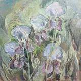 Study of Bearded Irises by Rita Smith, oil on board, sold Jan 2025