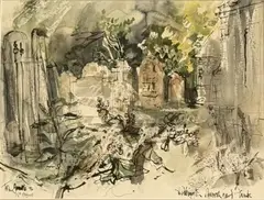 Deddington Churchyard, Cambs by Tom Gamble, watercolour, sold Dec 2024