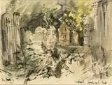 Deddington Churchyard, Cambs by Tom Gamble, watercolour, sold Dec 2024