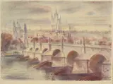 Street sellers on the banks of the river Vlatava by Václav Mašek, pencil, offered Dec 2024