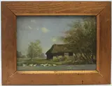 Hardley Staithe, Norfolk by Aubrey Aston Blake, 1912, oil on panel, sold Oct 2024