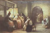 The chess game oil on canvas by E. Velardi, oil on canvas, sold Oct 2024