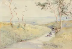 Figure on a country path by Alfred East, watercolour, sold Aug 2024