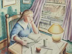 Room with a view by P.J., 1992, watercolour, sold Aug 2024