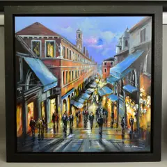 'STEPS FROM RIALTO, VENICE', a Venetian street scene at night, signed by Csilla Orban, oil on canvas, sold Mar 2021