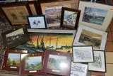 to include a pair of landscape watercolours, indistinctly signed, by Paintings And Prints, oil on canvas, sold Feb 2021
