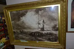 a pastoral landscape with cattle beneath a windmill, signed by John Keeley, watercolour on paper, sold Feb 2021