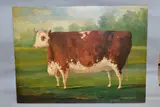 Prize winning cow by Tobias Tovey, oil on board, sold Jan 2021