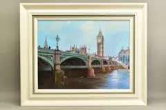 Westminster bridge by Hilary Burnett Cooper, oil, sold Jan 2021