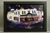 'Night Strada', a street scene at night, signed bottom by Katharine Dove, oil on canvas, sold Jan 2021