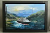 'Queen Victoria Panama Canal', a cruise liner passing hills either by Csilla Orban, oil on canvas, sold Jan 2021