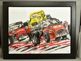 'Caterham 7's', racing cars based on the classic Lotus, by Katharine Dove, oil on canvas, sold Jan 2021