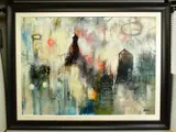 Abstract Montage by John and Elli Milan, mixed media on canvas, sold Jan 2021