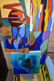 nine abstract compositions, artist labels verso oils on canvas, by Michael Haswell, oil, sold Jan 2021