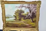 continental landscape, cherry blossom tree to the by Bela Gabris, oil on canvas, sold Jan 2021