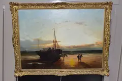 A 19th century study of fishermen unloading their catch at sunset by Luigi Steffani, oil on canvas, sold Jan 2021