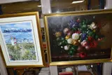 a still life study of various cut flowers in a ceramic vase, signed by T. Aloxander, oil on canvas, sold Jan 2021