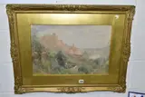 'Chinon on the Loire', a gardner, lady and boy conversing on an by Charles Gregory, watercolour, sold Jan 2021