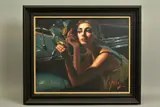 'Glamour VI' depicting a female applying make-up in a vintage car by Fabian Perez, oil on canvas, sold Dec 2020