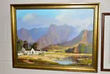 A whitewashed building at the foot of a mountain by Danie van Niekerk, oil on canvas, sold Dec 2020
