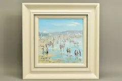 'Beach Diversions', a crowded beach on a hazy day, by Hilary Burnett Cooper, oil on canvas, sold Dec 2020