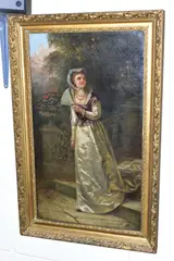 A full length portrait of a female figure by Jane Maria Bowkett, oil on canvas, sold Dec 2020