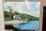 Comprising a whitewashed cottage beside a by Peter Clark, oil on board, sold Dec 2020