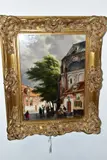 A nostalgic Dutch street scene with figures wearing traditional dress by Jan Beekhout, oil on board, sold Dec 2020