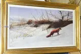 'Paw Prints in the Snow', a print of a red fox in a snowy by Peter Munro, print, sold Dec 2020