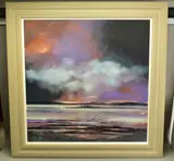 Evening light over western isles by Emma S Davis, mixed media on board, sold Nov 2020