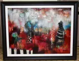 Red montage v by Joh and Elli Milan, mixed media on canvas, sold Nov 2020