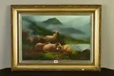 Study of sheep in a misty mountain landscape by William Henry Davis, oil on canvas, sold Nov 2020