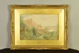 'Chinon on the Loire', a gardner, lady and boy conversing on an by Charles Gregory, watercolour, sold Nov 2020