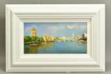 'The Thames, London II', an impressionist view of a London skyline, by Helios Gisbert, oil on board, sold Nov 2020
