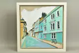 'Bicycle and Bunting II', a village street scene, initialled bottom by Camilla Dowse, oil on board, sold Nov 2020