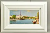 'Parisian Summer', an impressionist view of Paris, signed bottom by Helios Gisbert, oil on board, sold Nov 2020