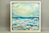 'Sea of Splendor', a coastal seascape, initialled bottom right, mixed by Jennine Parker, mixed media on board, sold Nov 2020