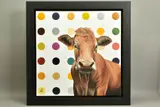'Ginger', a portrait of a Jersey Cow against a spotted by Hayley Goodhead, oil on canvas, sold Nov 2020